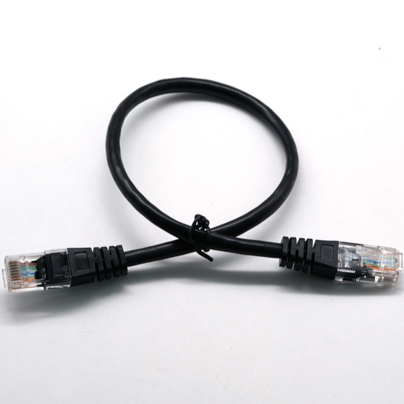 RJ45 8PIN ຫົວໂປ່ງໃສ 24/26AWG ສາຍເຄເບີນອີເທີເນັດເຄືອຂ່າຍສີດໍາສາຍ LAN ສາຍໄຟຟ້າ